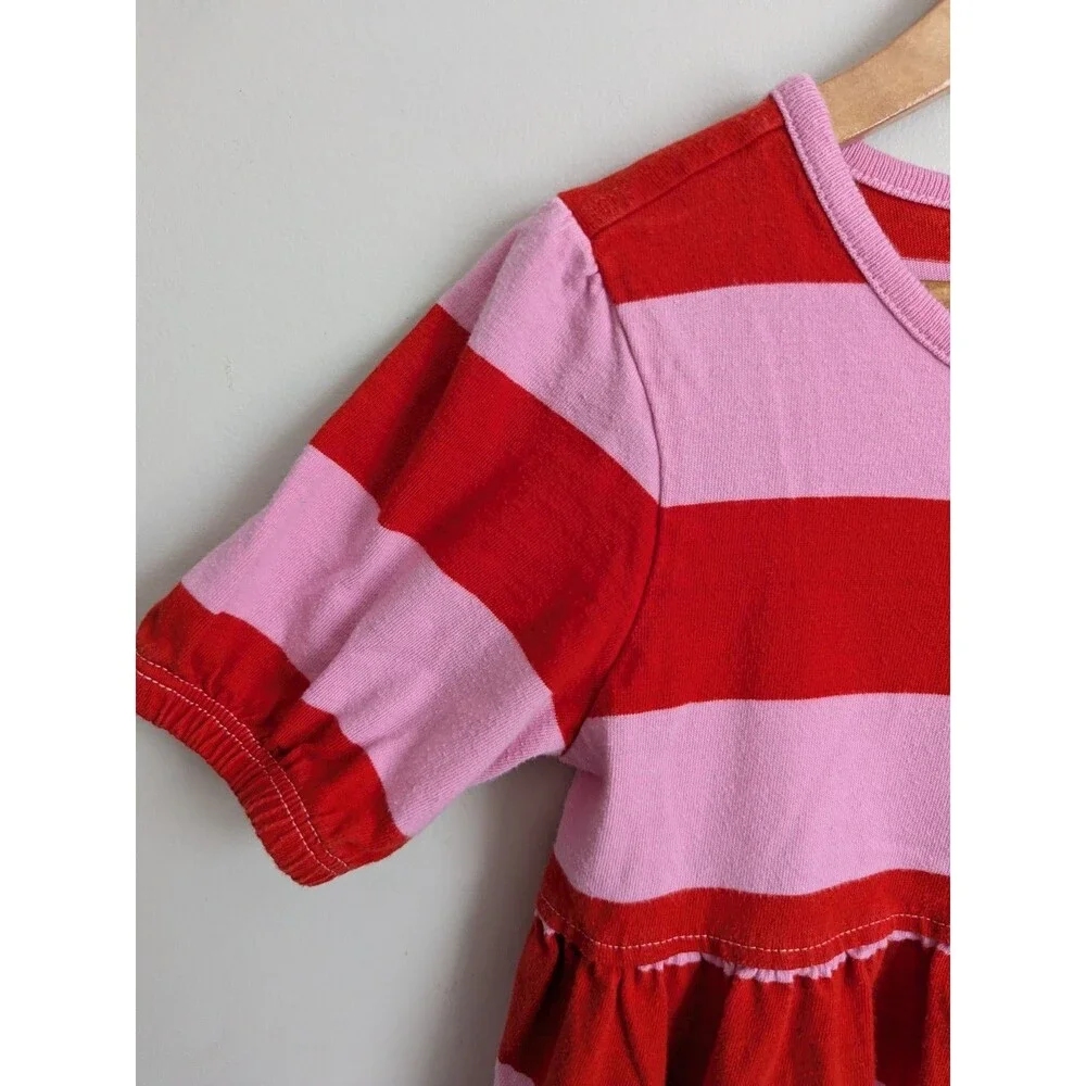 Hanna Andersson Girls 4 Striped Twirl Power Dress Red Pink 100% Cotton Knit